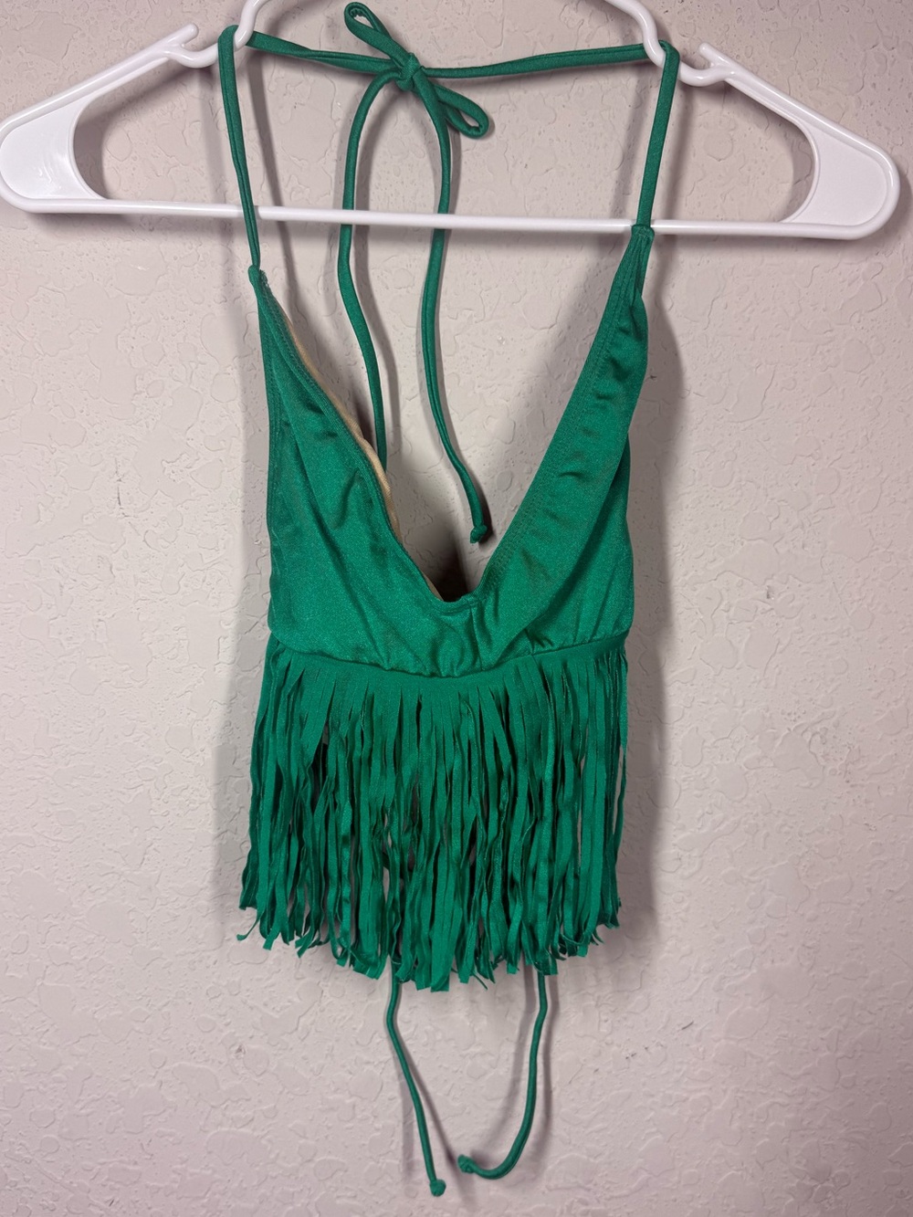 NWT Lui Fama Cosita Buena Halter Fringe Triangle Bikini Top Sz Small